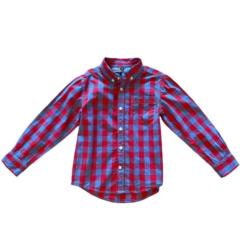 Boys Tommy Hilfiger Red and Blue ❤️💙 Plaid Button Down Shirt Size 6